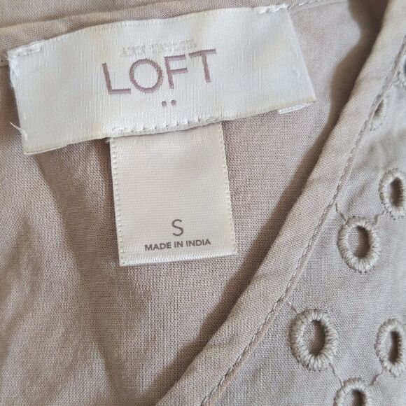 LOFT khaki green tank top, eyelet detail front, solid back, size S - Picture 4 of 7